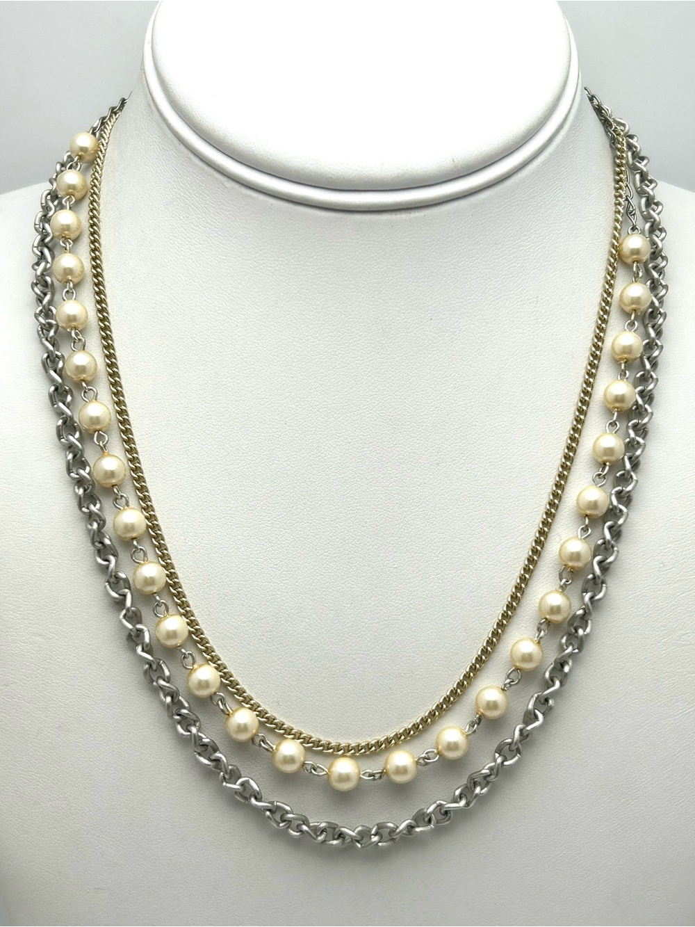 Sabika Three- Strand Pearl and Chain Necklace Summer 2019 - Picture 1 of 4